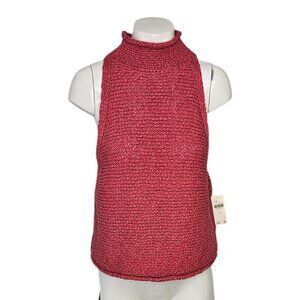 Anthropologie Pilcro Rolled Mock-Neck Sweater Tank - Open Knit, Red, Size S, NWT